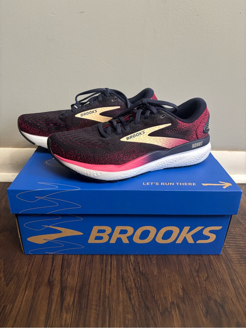 Brooks Ghost 16 Women's Running Shoes - Black with Pink and Gold Accents